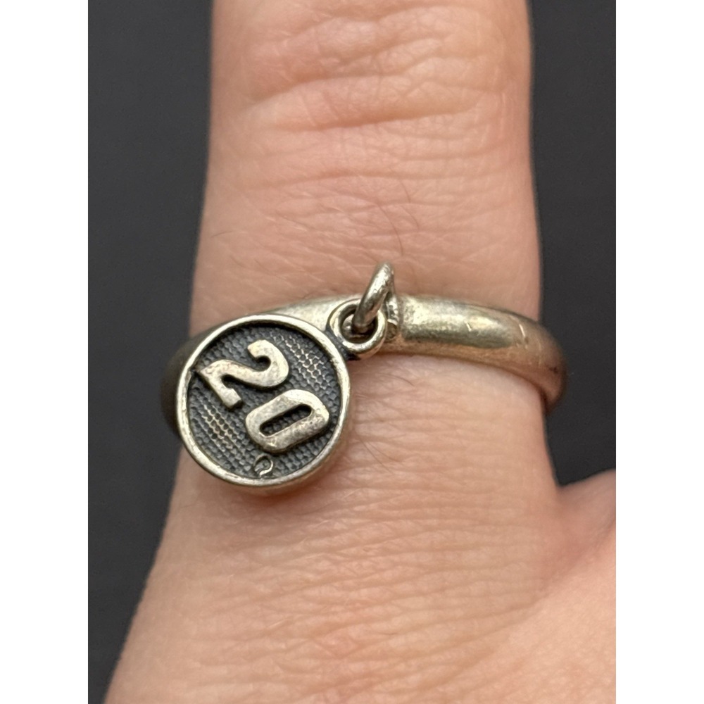 Vintage Sterling Silver Twenty "20" Dangle Charm Ring Size 7.25 H4 - Picture 11 of 11